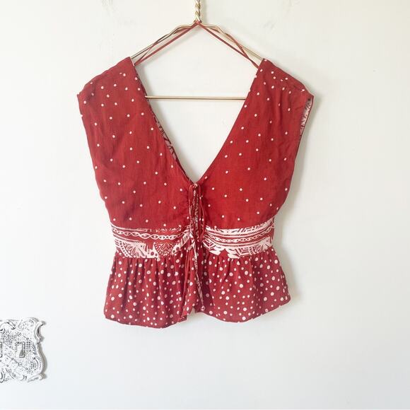 Free People Babylon River Red Clay Deep V Peplum Top XS - Picture 2 of 9